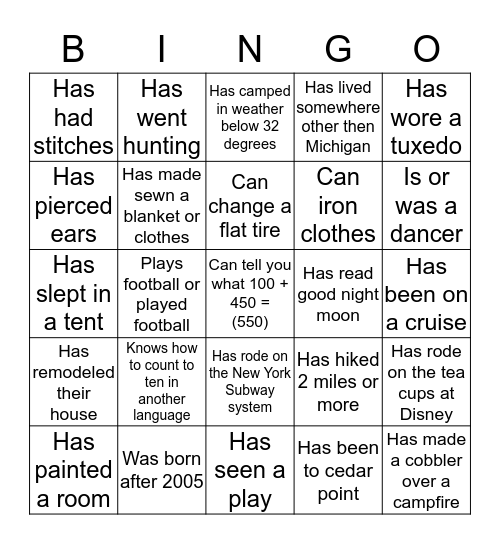 Ice Breaker Bingo Card