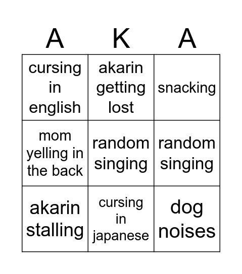 Akarin Horror Stream Bingo Card