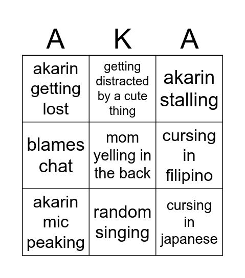 Akarin Horror Stream Bingo Card