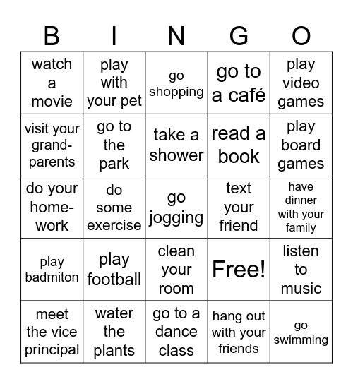 Are you going to ... after school? Bingo Card