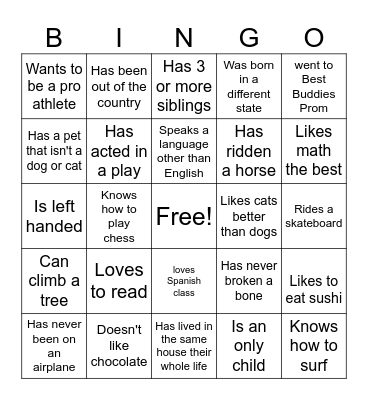 Buddy Bingo Card
