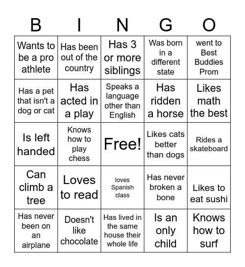 Buddy Bingo Card