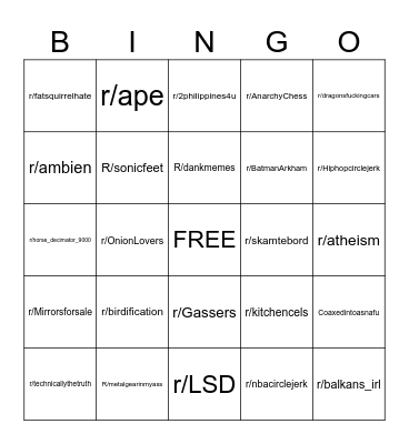 Weird Subreddit Bingo Card