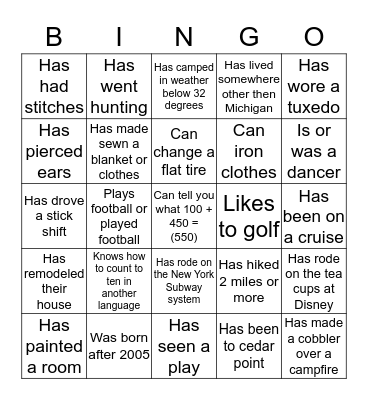 Ice Breaker Bingo Card