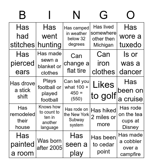 Ice Breaker Bingo Card