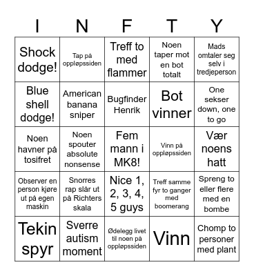 INFINITY KART Bingo Card