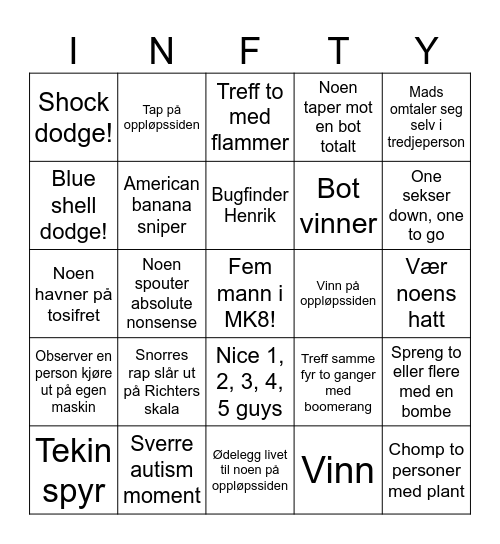 INFINITY KART Bingo Card