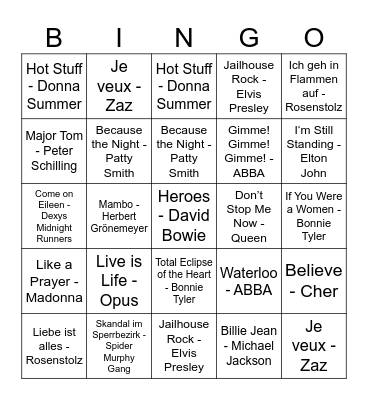 Banger Bingo Card