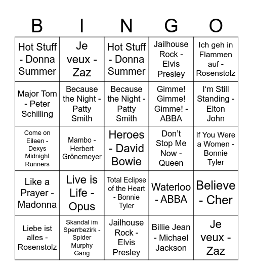 Banger Bingo Card