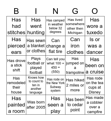 Ice Breaker Bingo Card