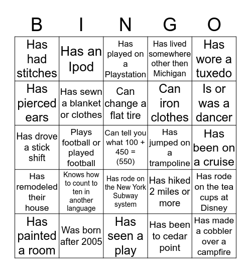 Ice Breaker Bingo Card