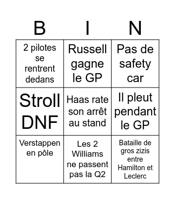 Bingo f1 Bingo Card