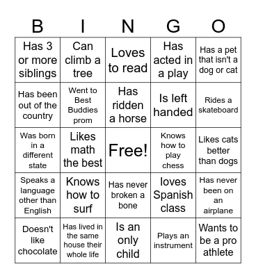 Buddy Bingo Card