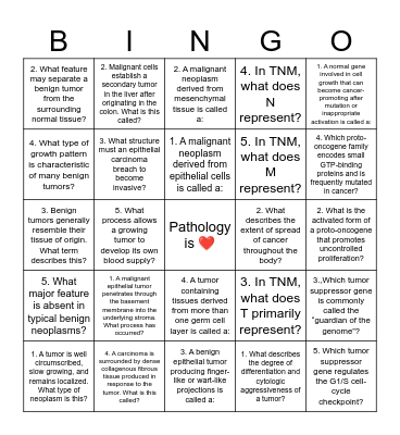 NEOPLASIA Bingo Card