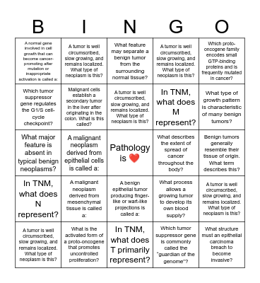 NEOPLASIA Bingo Card