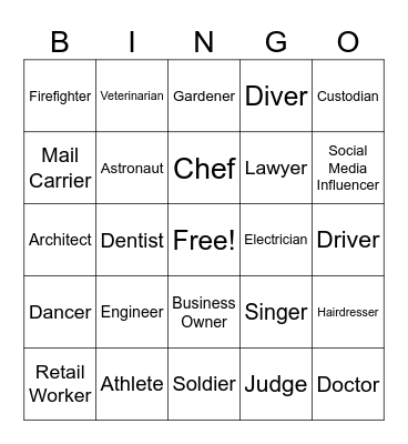Career Names Bingo Card