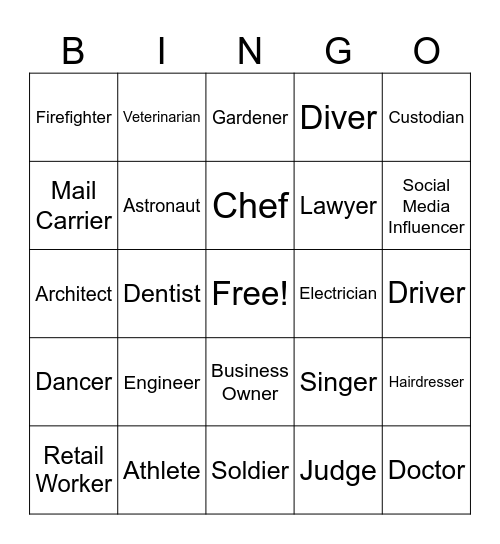 Career Names Bingo Card