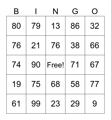 Untitled Bingo Card
