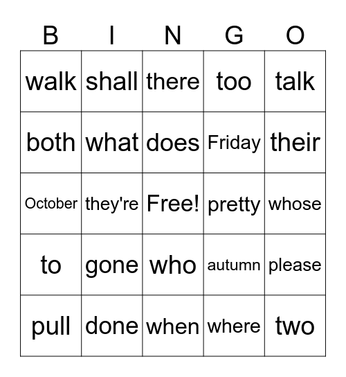Trick Word Bingo #4 Bingo Card