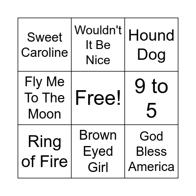 Name That Tune BINGO Card