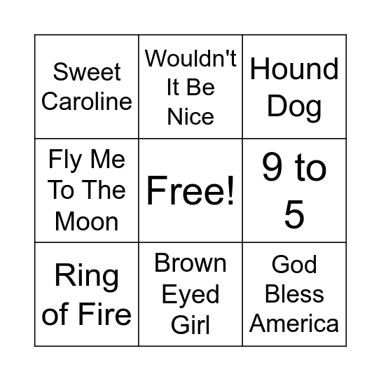 Name That Tune BINGO Card