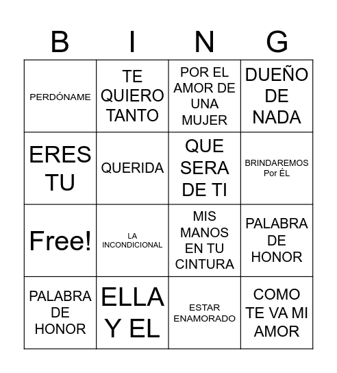BINGO MATRIMONIOS Bingo Card