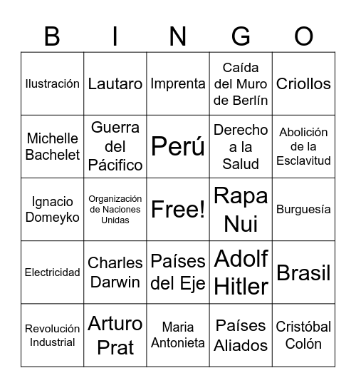 Bingo Histórico Bingo Card