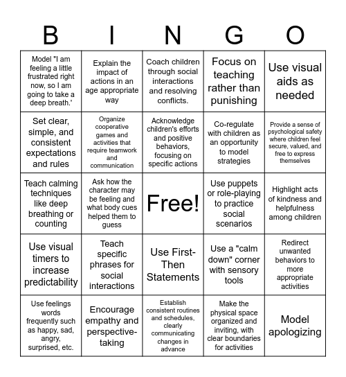 Fostering Social-Emotional Growth Bingo Card