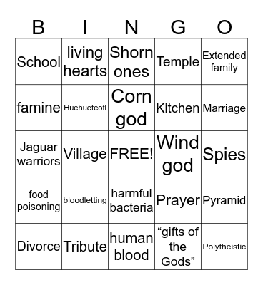 Aztecs Bingo Card