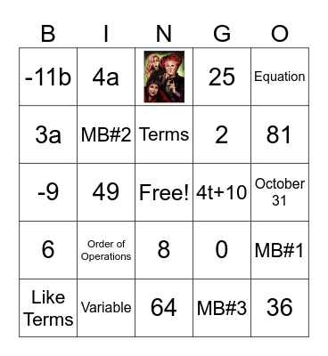 Math Bingo 10/2/26 Bingo Card