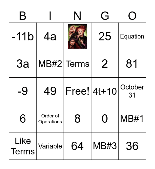 Math Bingo 10/2/26 Bingo Card