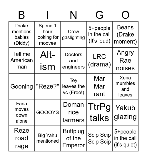 Impulsive bingo 2: Electric Boogaloo Bingo Card