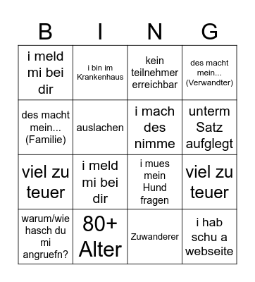 Cold Call Bingo Card