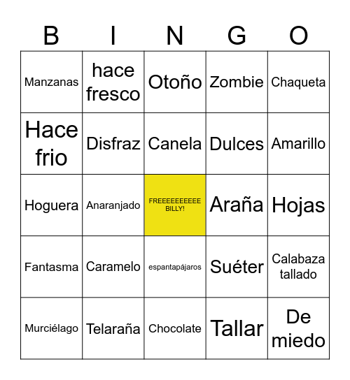 Espanol Bingo Card