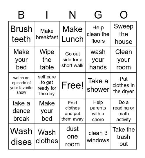 Daily Living Skills Bingo Card