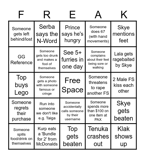 Freaky Sigmas Bingo Card