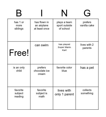 Getting to Know You Bingo Card