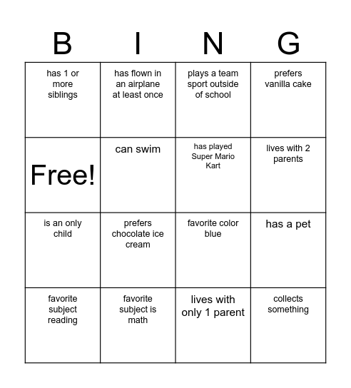Getting to Know You Bingo Card