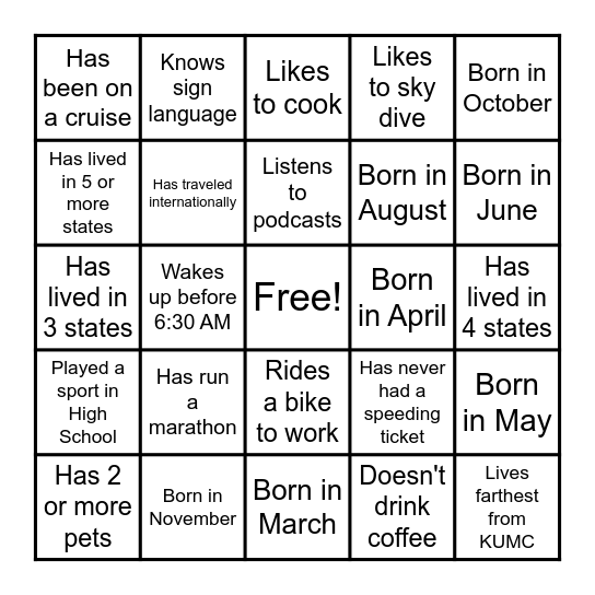Coworker Team Building Bingo Card