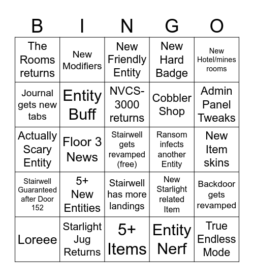 Doors Access Granted Update Bingo Card