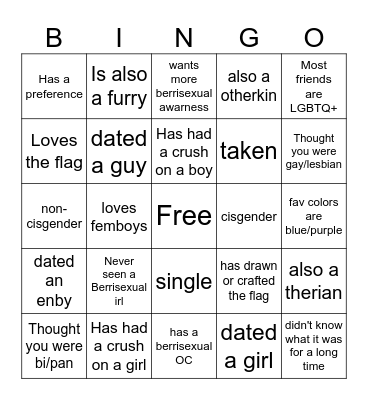 Berrisexual Bingo Card