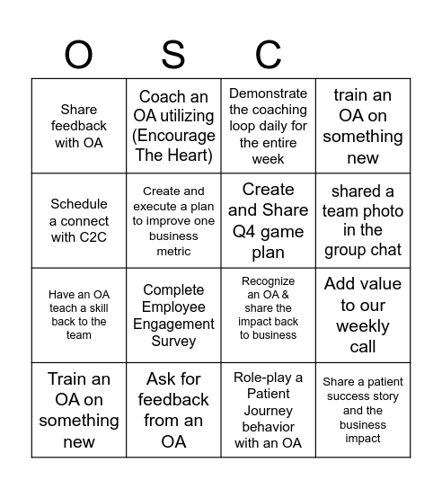 OSC Manager  Bingo Card