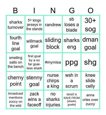 sharks hockey Bingo Card
