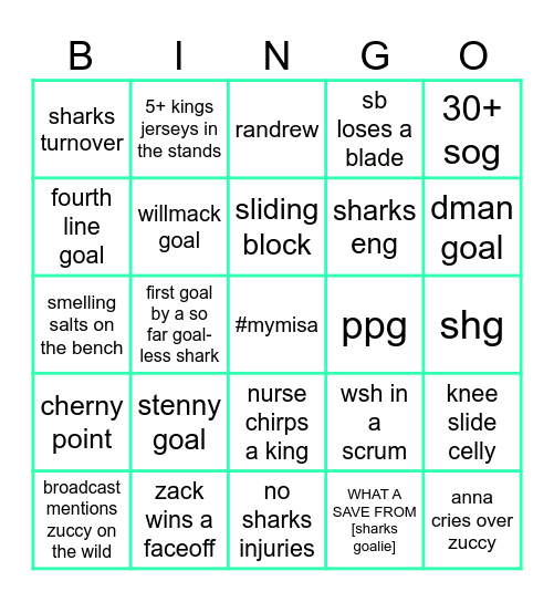 sharks hockey Bingo Card