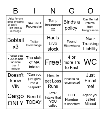 Commercial Truck Insurance HQ Bingo Card