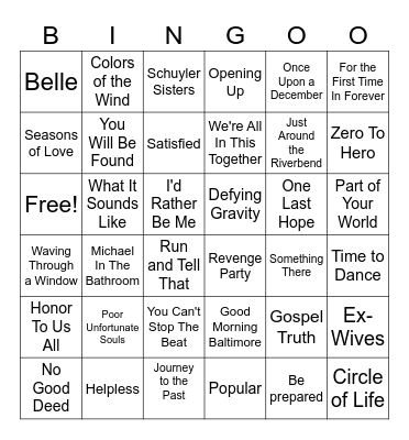 Musicals Bingo Card