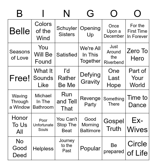 Musicals Bingo Card