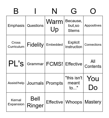 BACON Writing Bingo Card