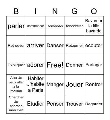 French er group verbs Bingo Card
