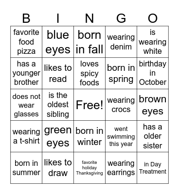 Find the One Bingo Card